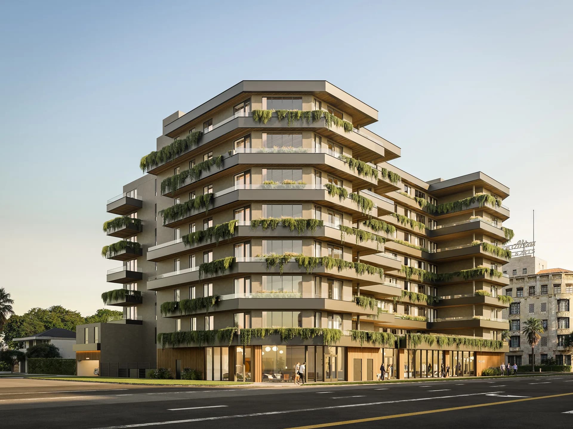 4155 Wilshire Blvd — Wilshire 与 Irving 街角效果图